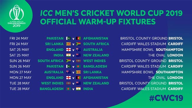 ICC WC 2019 Warm-up fixtures﻿